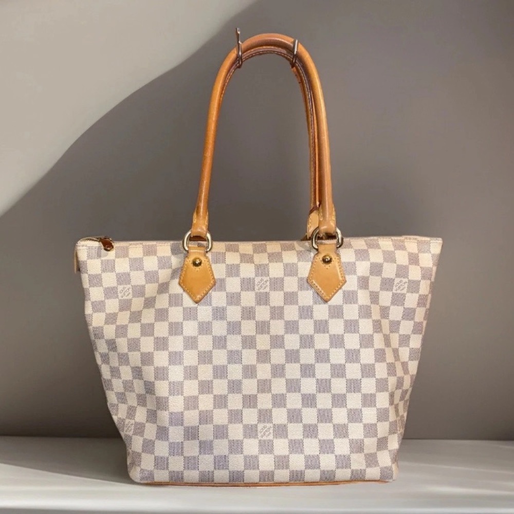 Authentic Louis Vuitton Saleya MM Damier Azur Canvas & Leather Tote Bag | EUC
